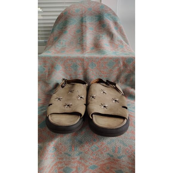 Dr Scholl's Women's Bone Tan Size 8 Floral Ankle Strap Open‎ Toed Sandal - Picture 7 of 9